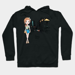 Vector fashion girl in summer clothes in Paris Hoodie